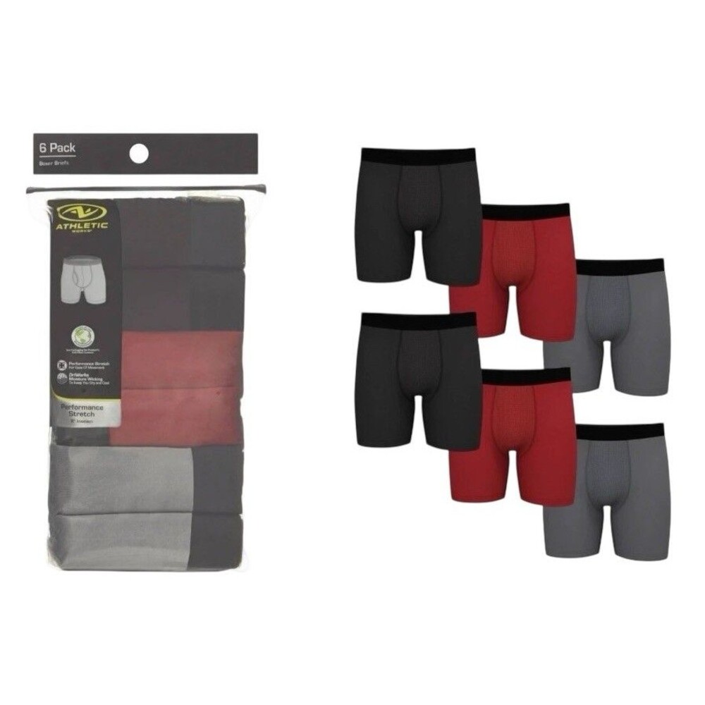 Athletic Works Men's 6" Performance Boxer Briefs 6-pk  3XL  NWT  Black Gray Red